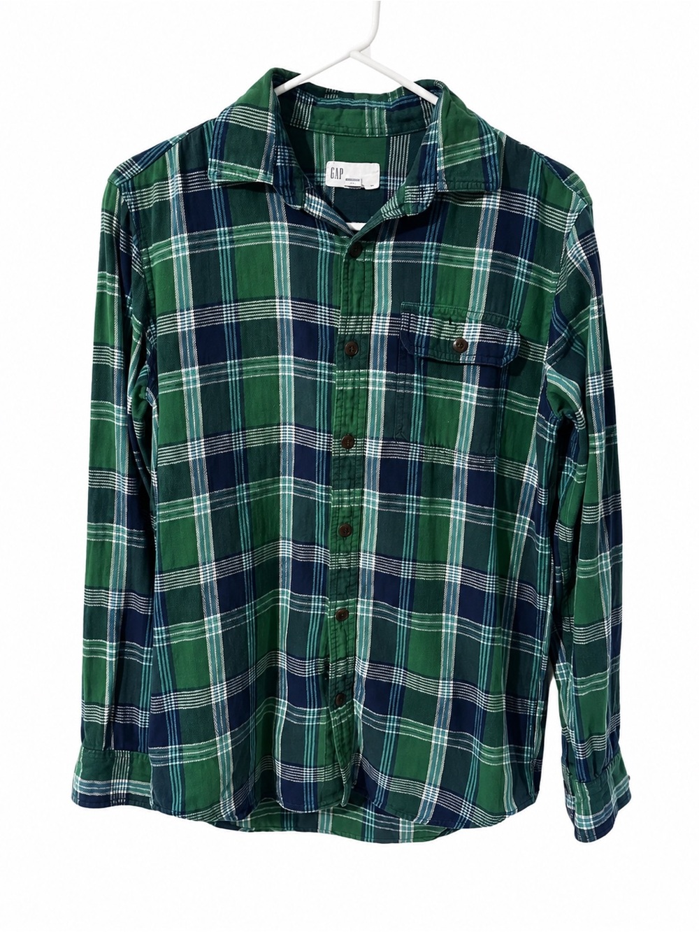 GAP Men's Green & Navy Plaid Button-Up Shirt size xs